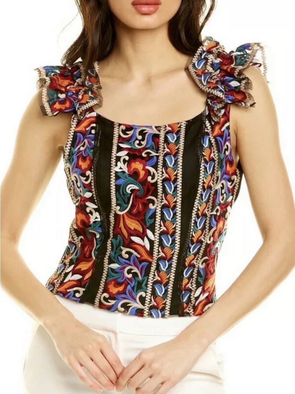 Anthropologie Eva Franco Florence Embroidered Corset Top Size Small